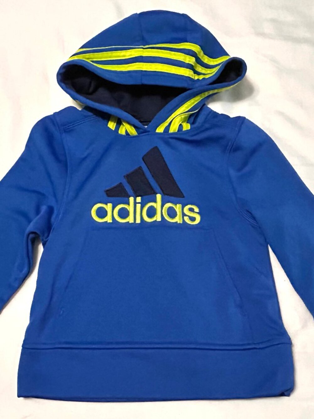 2T (2 years) Adidas Hoodie Sweatshirt Blue with Yellow Stripes Warm - Like New!